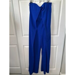 NWT Kay Unger Strapless Sapphire Blue Crepe Jumpsuit Wide Leg Formal Size 12‎